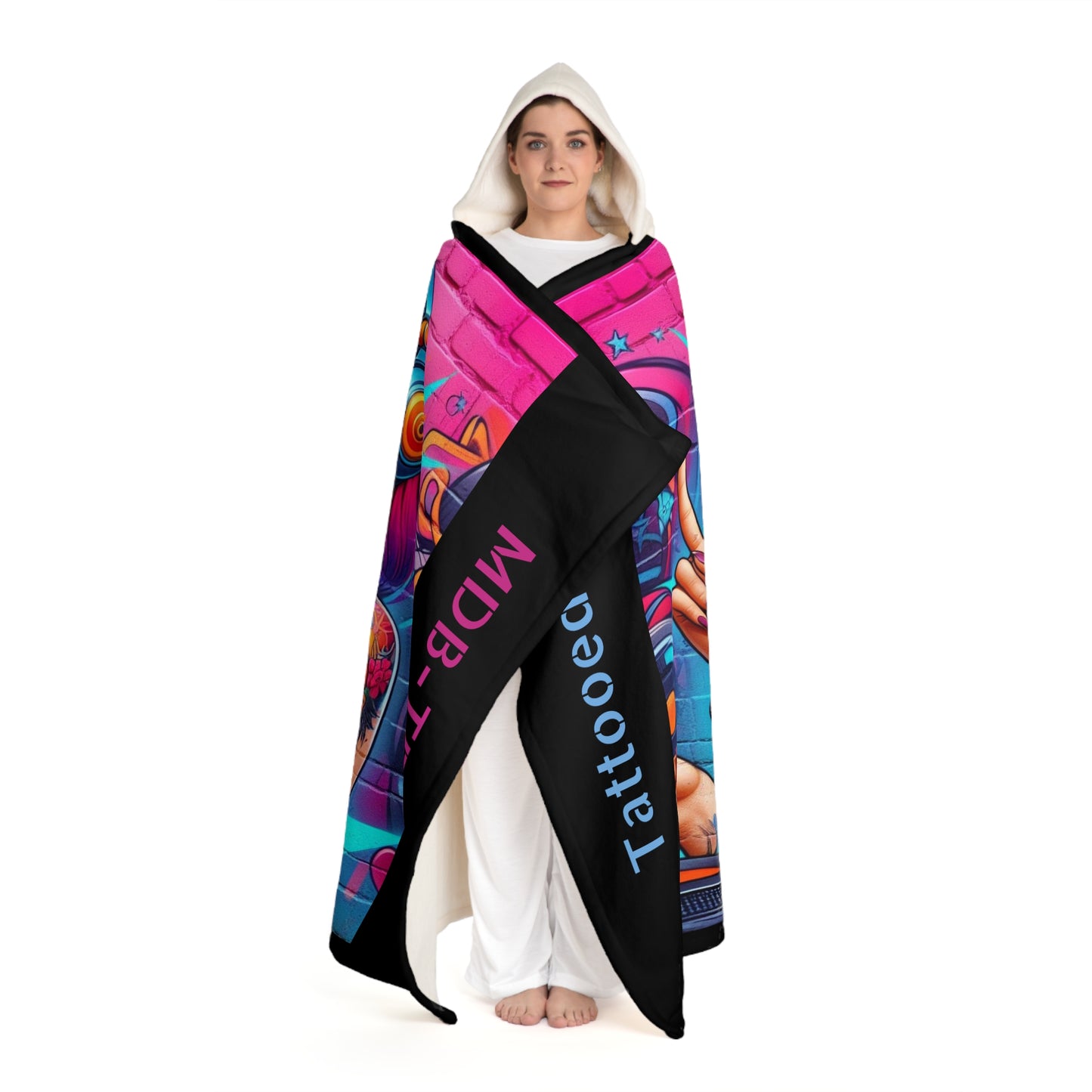 MDBTDJ#8 Hooded Sherpa Fleece Blanket Tattooed DJ's Limited Edition, All Over Prints, Tattooed Djs Shop