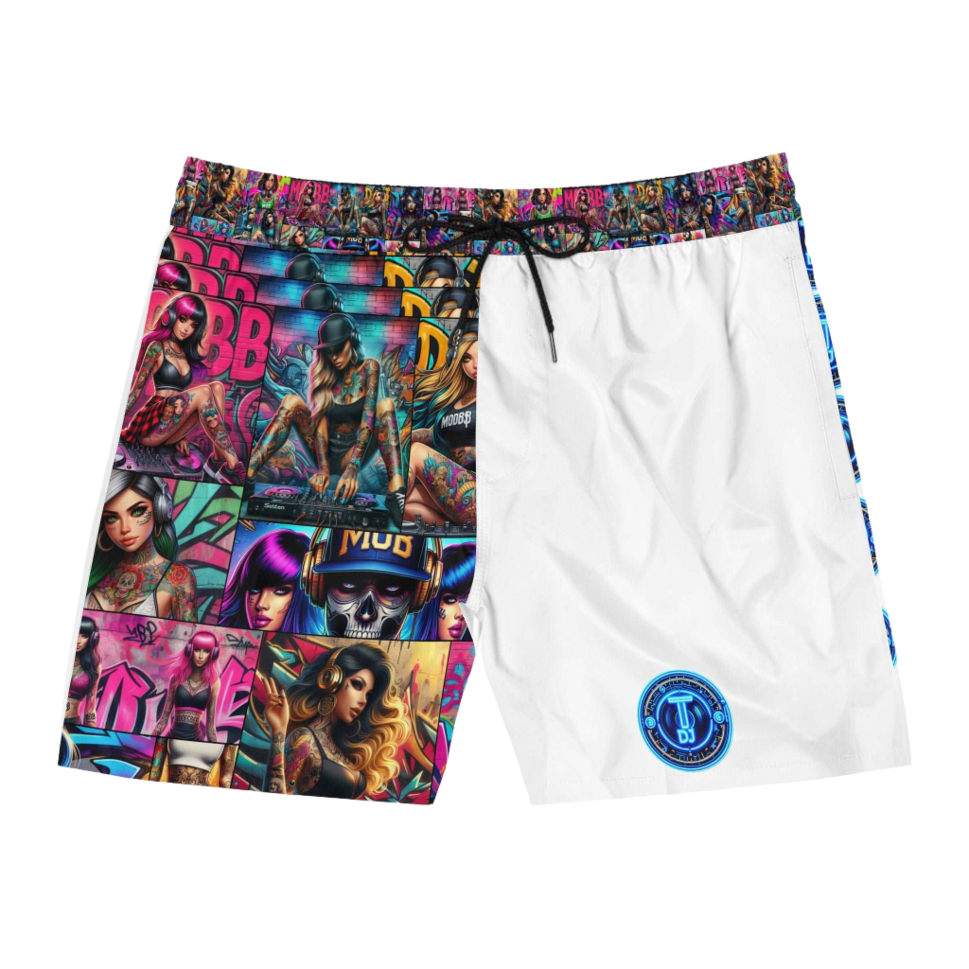 MDBTDJ#MLS1-W Men's Mid-Length Swim Shorts Tattooed Dj's Limited Edition, Shorts, Shorts, Tattooed Djs Shop