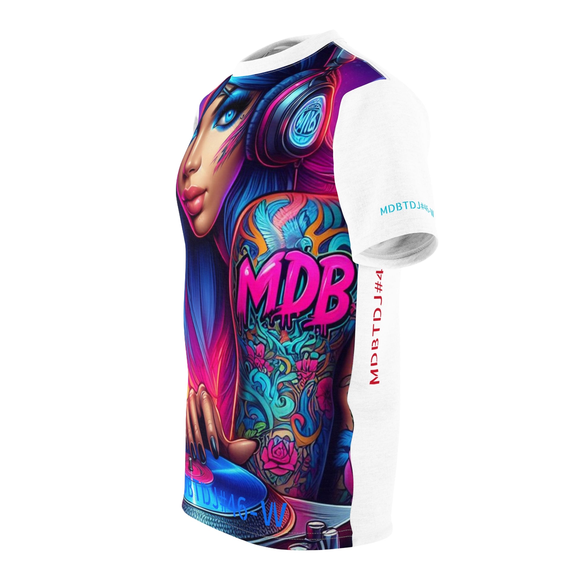 MDBTDJ#46-W Premium Art Tee Shirt - Tattooed Dj's Limited Edition - Unisex, All Over Prints, Tattooed Djs Shop