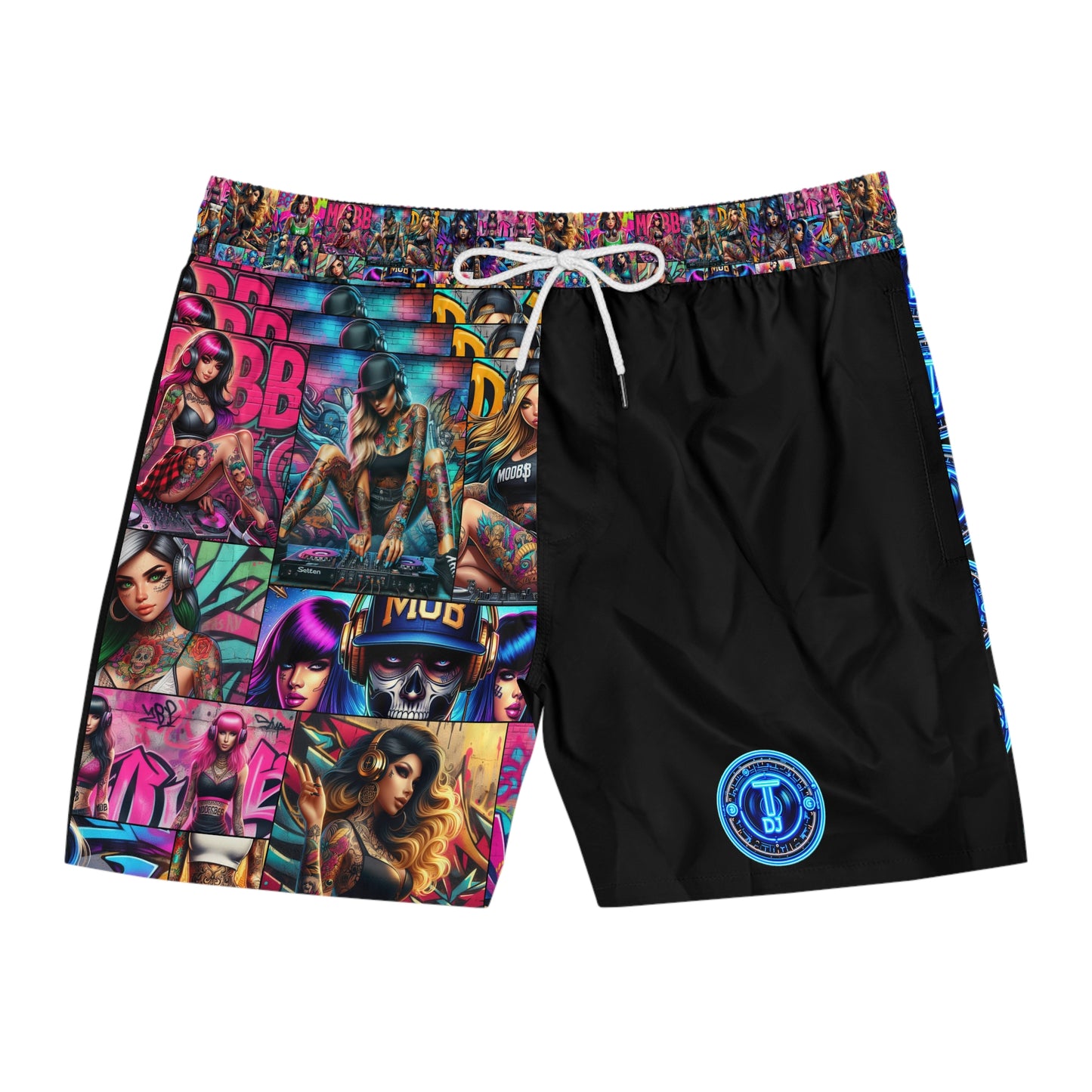 MDBTDJ#MLS1 Men's Mid-Length Swim Shorts Tattooed Dj's Limited Edition Swim Wear, All Over Prints, Tattooed Djs Shop
