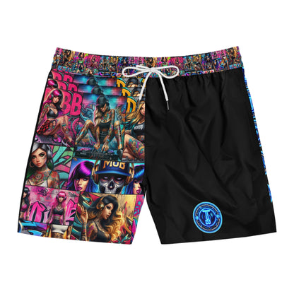 MDBTDJ#MLS1 Men's Mid-Length Swim Shorts Tattooed Dj's Limited Edition Swim Wear, All Over Prints, Tattooed Djs Shop