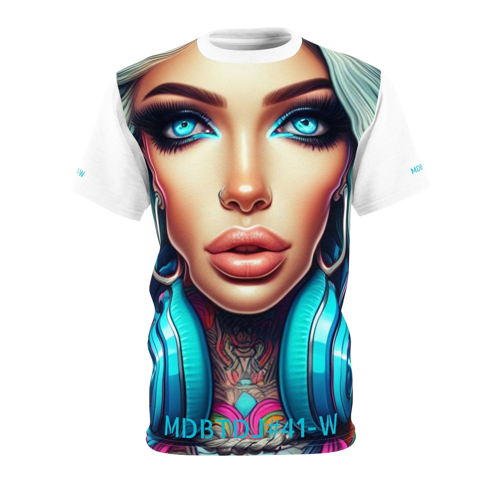 MDBTDJ#41-W Premium Art Tee Shirt - Tattooed Dj's Limited Edition - Unisex, All Over Prints, Tattooed Djs Shop