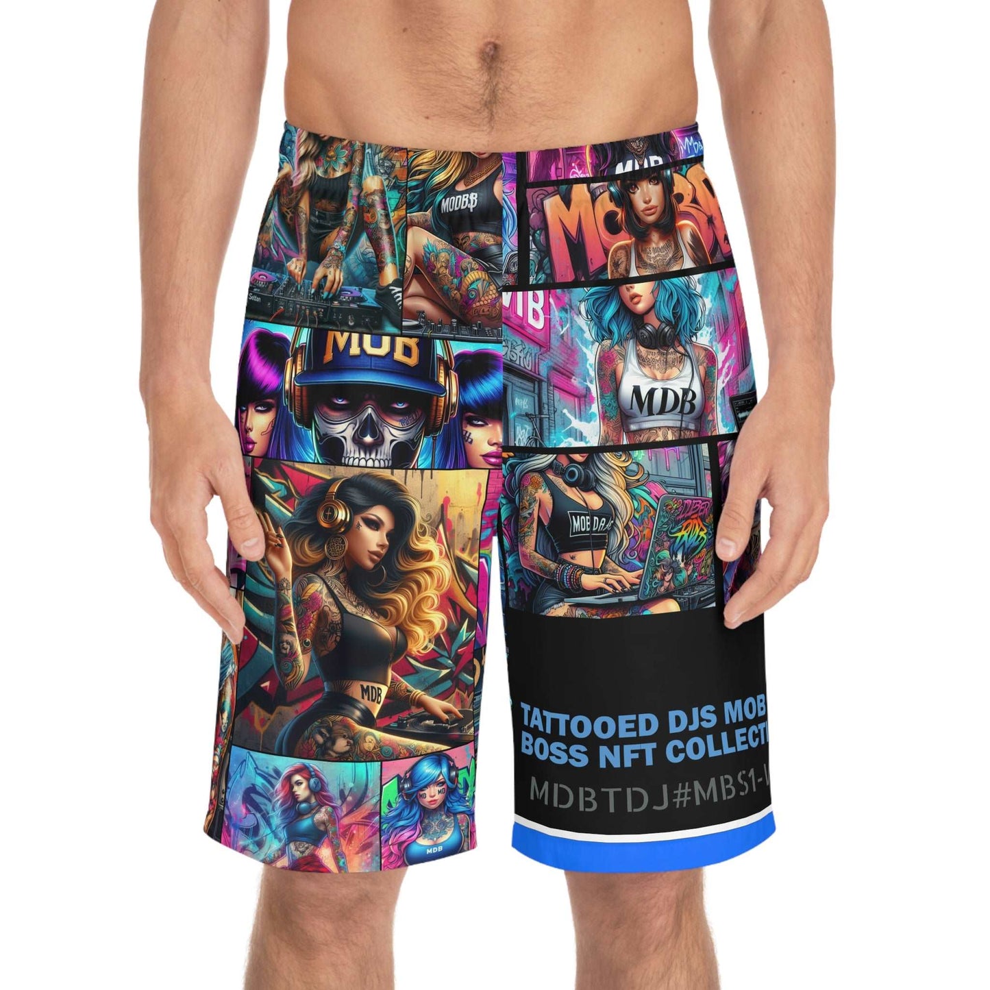 MDBTDJ#MBS1-W Men's Board Shorts Tattooed Dj's Limited Swim Wear, All Over Prints, Tattooed Djs Shop