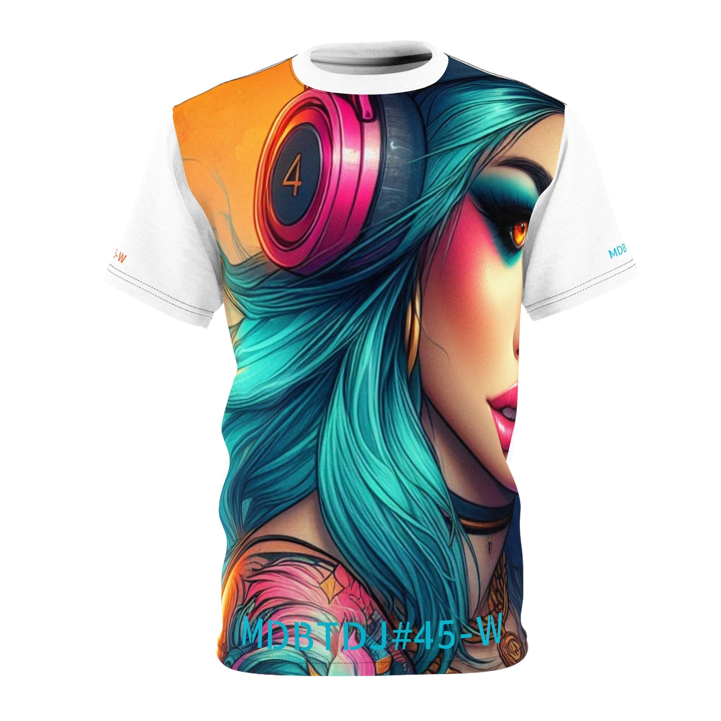 MDBTDJ#45-W Premium Art Tee Shirt - Tattooed Dj's Limited Edition - Unisex, All Over Prints, Tattooed Djs Shop