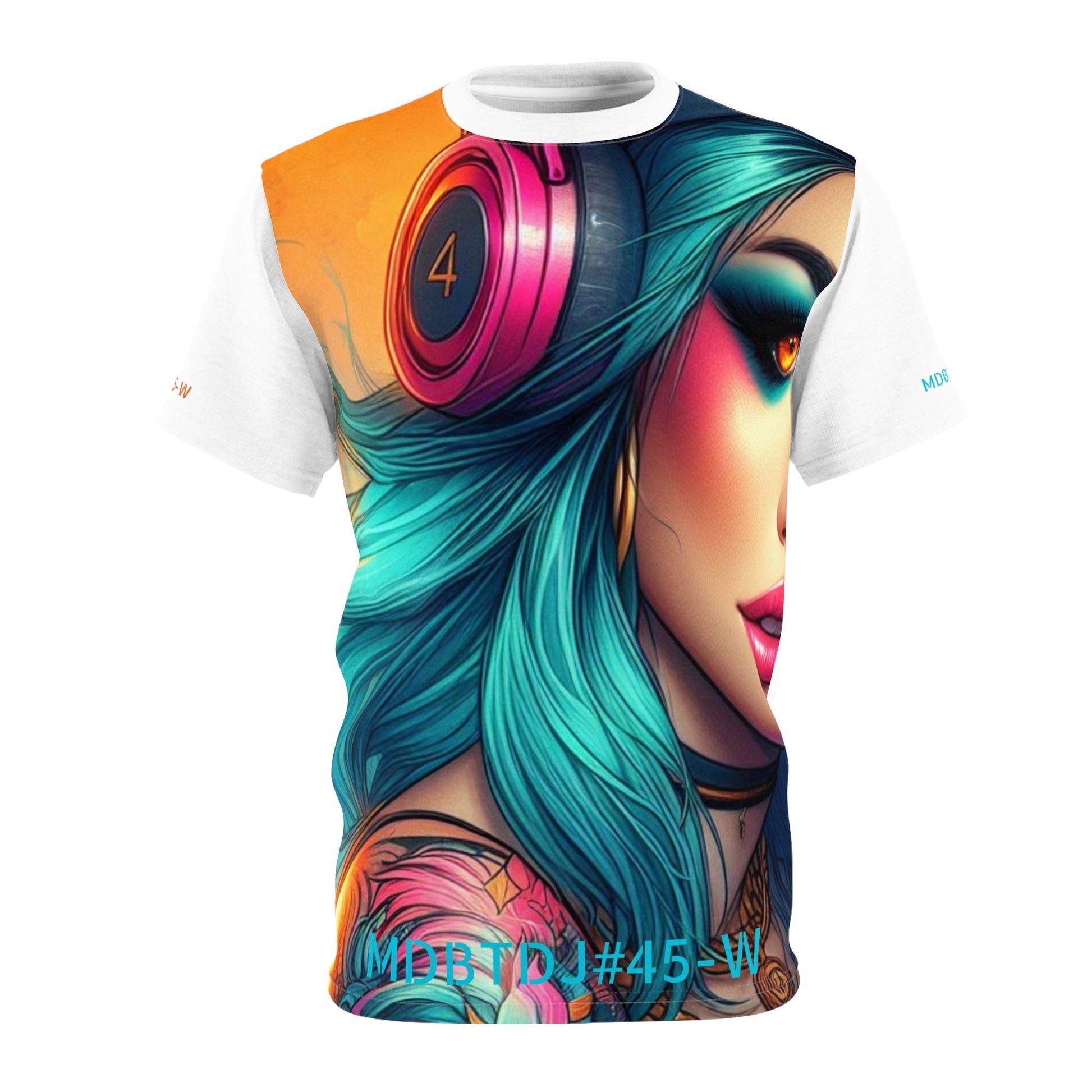 MDBTDJ#45-W Premium Art Tee Shirt - Tattooed Dj's Limited Edition - Unisex, All Over Prints, Tattooed Djs Shop